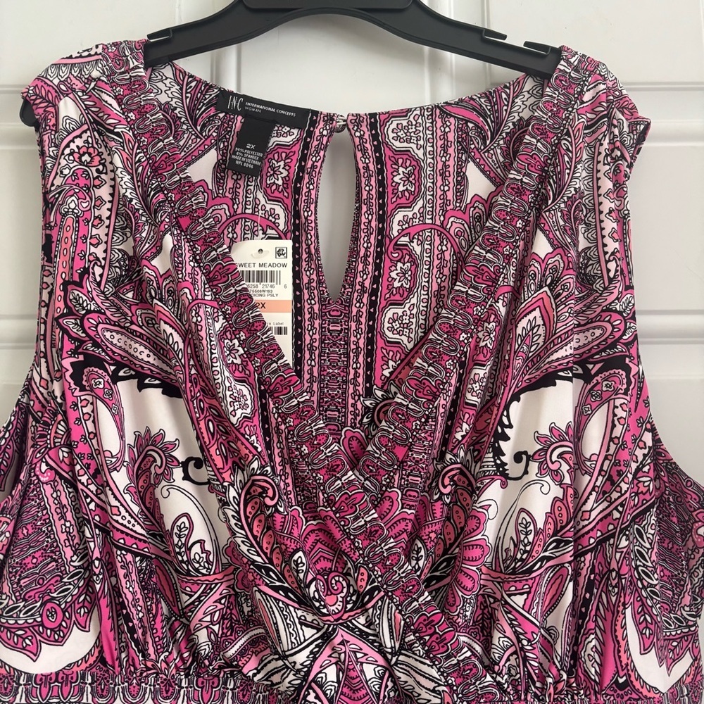NWT INC Int. Concepts Sleeveless Pink/White Paisley Print Maxi Dress, Size 2X - Picture 5 of 14